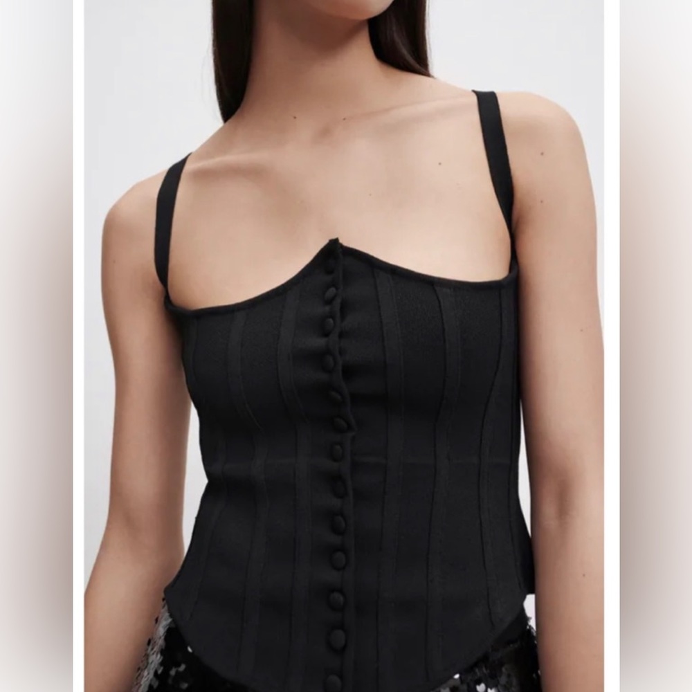 ZARA NEW WITH TAGS BLACK CROSS BACK KNIT CORSET TOP BUTTON FRONT SIZE XSMALL - Picture 6 of 11